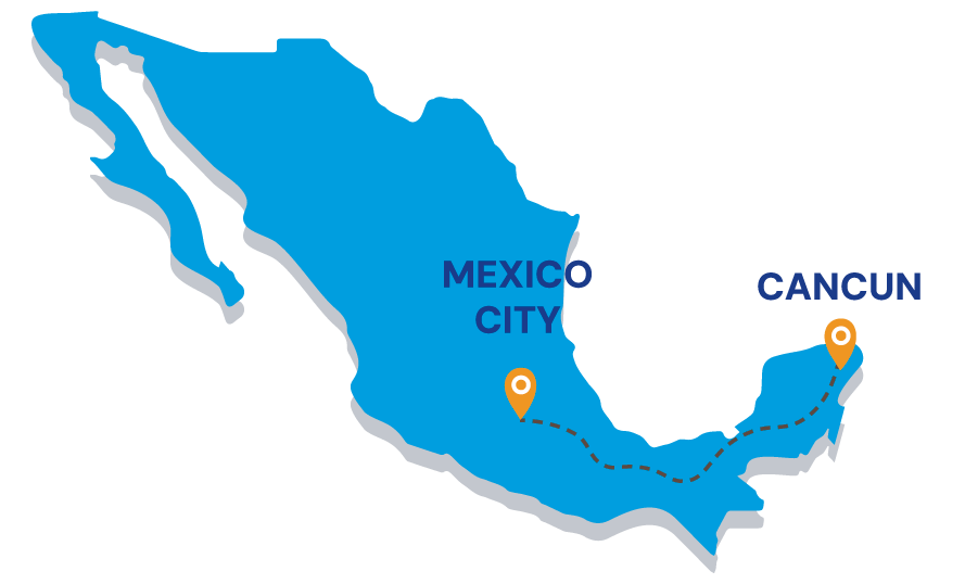 Mapa de México con oficinas de Wepartner en Ciudad de México y Cancún